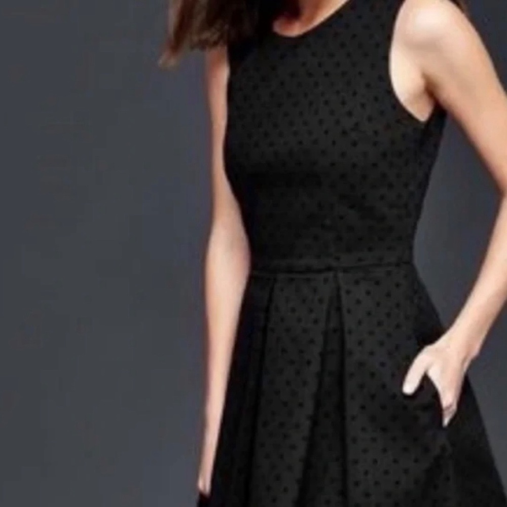 EUC Gap Black Fit & Flare Dress with Raised Velvet Polka Dots - Picture 6 of 8